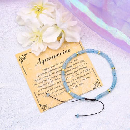 BONNY BOXX Braided Genuine Bracelet, Elegant Handcrafted Natural Gemstone Crystal Bracelet Healing Power Energy Inspirational Gifts with Card for Unisex - color: Aquamarine, size: 2*4MM