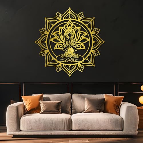 Metal Mandala Zen Wall Art, Zen Wall Decor, Lotus Flower Yoga Metal Wall Art, Meditation Wall Decor for Living Room, Bedroom, Yoga Room (Gold,19" H x 19" W / 47x47cm) - color: Gold, size: 19"H x 19"W / 47x47cm