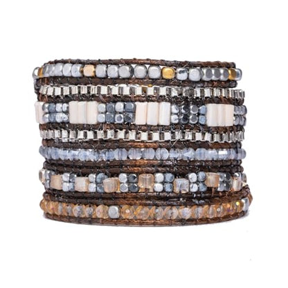 YGLINE Natural Stone Wrap Bracelet for Women Boho Bracelets Healing Crystal Beaded Bracelet Adjustable 3/5 Wraps Bracelet Handmade Birthday Gifts for Women - color: grey