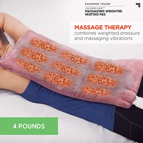 Calming Heat Massaging Vibrations Weighted Heating Pad by Sharper Image | Auto Shut-Off Feature, Gift for Holidays, Women & Men | 3 Heat, 9 Massage, 12” x 24”, 4 lbs - size: 27 Combinations- 12” x 24”, 4 Pound