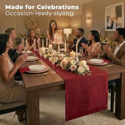 Luxe Shine™ by D'Moksha Red Table Runner 120 Inches Long, Elegant Silk Table Runner, Machine Washable, 14 x 120 Inch for Dresser, Dining- Summer, Father's & Independence Day - color: Red, size: 14 X 120 Inch