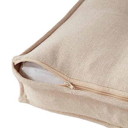 Square Tufted Floor Pillow with Removable Cover, Cream, Small (24") - color: Cream, size: Small (24")