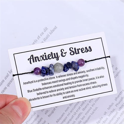 Chakra Crystal Tiger Eye Bead Bracelet with Wish Card for Women Adjustable Spiritual Stone Braide String Bracelet Yoga Meditation Jewelry Gift