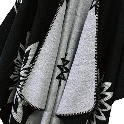 Urban CoCo Women's Color Block Shawl Wrap Open Front Poncho Cape - color: Series 22-black