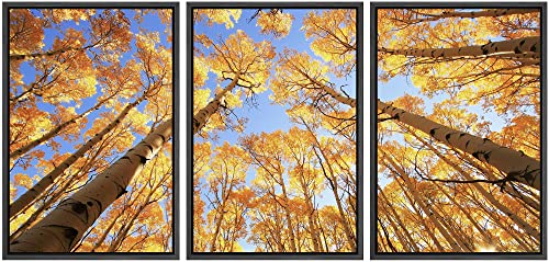 wall26 Framed Canvas Print Wall Art Set Underneath The Yellow Autumn Trees Nature Wilderness Photography Realism Contemporary Scenic Colorful for Living Room, Bedroom, Office - 16"x24"x3 Black - color: Artwork - 26, size: 16" x 24" x 3 Panels BLACK
