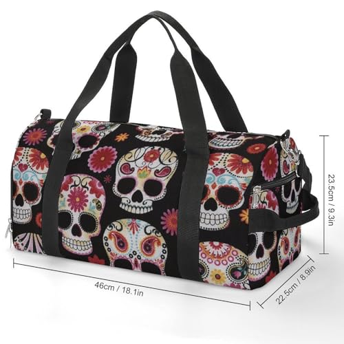 Sugar Skull Art Large Capacity Portable Fitness Bag, Easy to Carry - color: Sugar Skull art