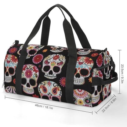 Sugar Skull Art Large Capacity Portable Fitness Bag, Easy to Carry - color: Sugar Skull art