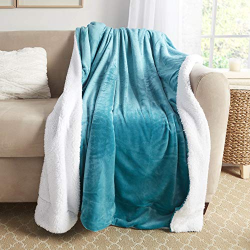 Sherpa Throw Blanket Super Soft Reversible Ultra Luxurious Plush Blanket, 50 x 60 inches, Teal/White - color: Teal / White, size: Throw (50" x 60")