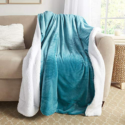 Sherpa Throw Blanket Super Soft Reversible Ultra Luxurious Plush Blanket, 50 x 60 inches, Teal/White - color: Teal / White, size: Throw (50" x 60")