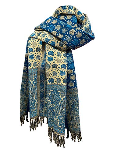 LUXURY HANDMADE LEAF PRINTSKY BLUE COLOUR Yak Wool Shawl OVERSIZED MEDITATION Blanket stole unisex Travel Wrap STUDY BLANKET