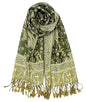 Achillea Reversible Paisley Pashmina Rave Scarf – Exotic Indian Shawls and Wraps for Evening Dresses, Festivals, All Seasons - color: Dark Olive