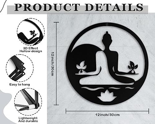 Kas Home Metal Zen Wall Decor Iron Buddha Wall Art Zen Lotus Spiritual Meditation Decor for Living Room Bedroom Yoga Studio Office Wall Décor (Black, 12x12inch)