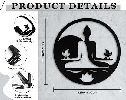 Kas Home Metal Zen Wall Decor Iron Buddha Wall Art Zen Lotus Spiritual Meditation Decor for Living Room Bedroom Yoga Studio Office Wall Décor (Black, 12x12inch)