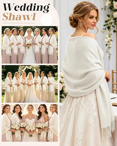 Winter Scarf for Women Pashmina Shawls and Wraps for Evening Dresses Wedding Party Bridesmaid Warm Long Scarves Shawl - color: A-white