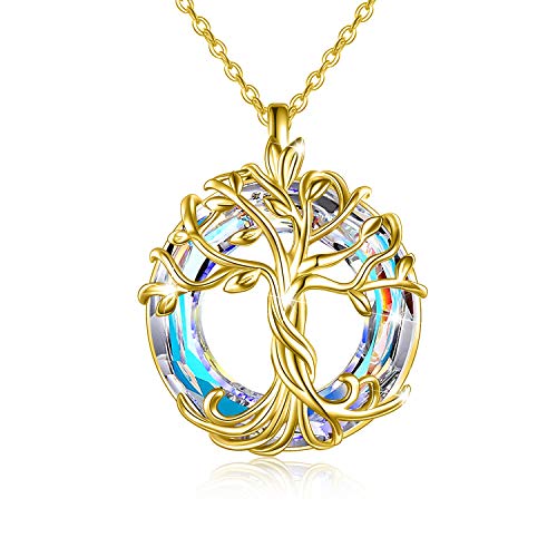 TOUPOP Tree of Life Necklace Gifts for Women 925 Sterling Silver Family Tree Pendant with Crystal Birthday Irish Jewelry Gifts for Women Her Wife Mom - color: 03-Gold-White Crystal