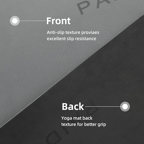 PAIDU Yoga Mat Non Slip Anti-tear,extra thick-2/5 inch（10MM）High Resiliency Professional POE Yoga Mats for Women Men Kids,72"x24"inch,Workout, Yoga, Pilates and Floor Exercise, with Carrier Strap - color: Grey+Black.