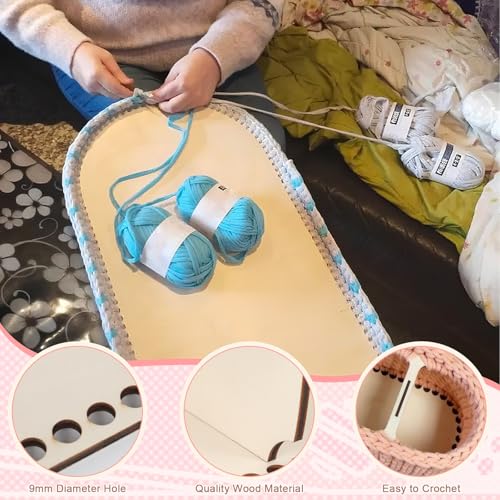 2pcs 9mm Hole Crochet Organizer Basket Base, HSSZXFR Oval Shape Wooden Basket Bottom with Divider and Lid, Three-Compartment Design, 30x15cm/11.8"x5.9", for DIY Basket Weaving Craft Making Supplies