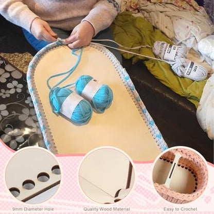 2pcs 9mm Hole Crochet Organizer Basket Base, HSSZXFR Oval Shape Wooden Basket Bottom with Divider and Lid, Three-Compartment Design, 30x15cm/11.8"x5.9", for DIY Basket Weaving Craft Making Supplies