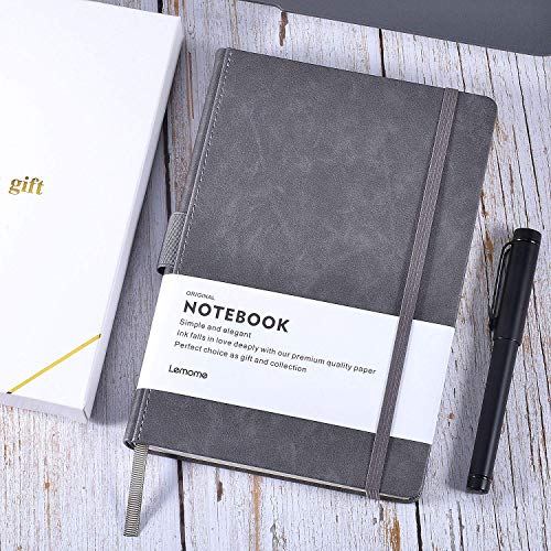Lemome Thick Classic Notebook with Pen Loop - A5 College Ruled Hardcover Writing Notebook with Pocket + Page Dividers Gifts, Banded, Large, 180 Pages, 8.4 x 5.7 in - color: Gray