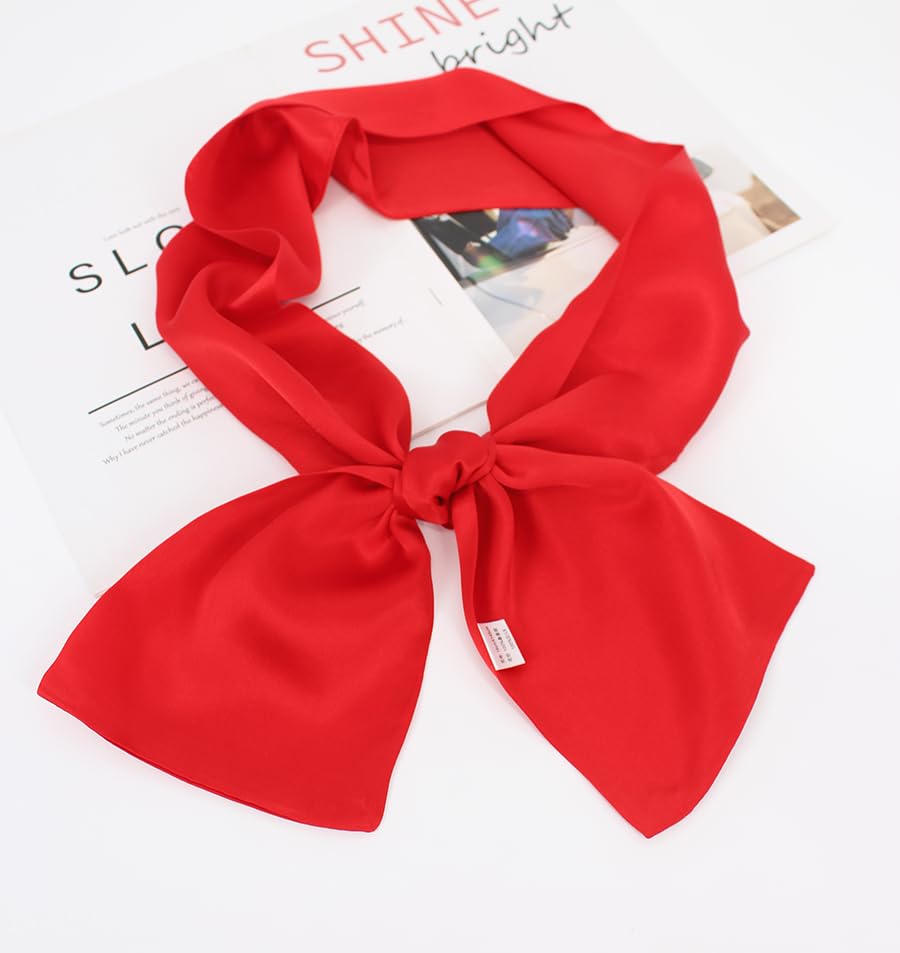 ANDANTINO 100% Silk Scarf for Women 59”*6.3” Long Shawls for Headscarf and Neck- Oblong Hair Wraps with Gift Packed - color: Solid Color-red