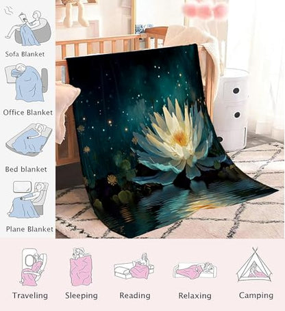 Lotus Throw Blanket, Meditation Contemplation Flowers Bed Blanket,Soft Flannel Fleece Turquoise Throw Blankets Cozy Fluffy Plush Blankets 60×80 inch - size: 60"×80" Twin