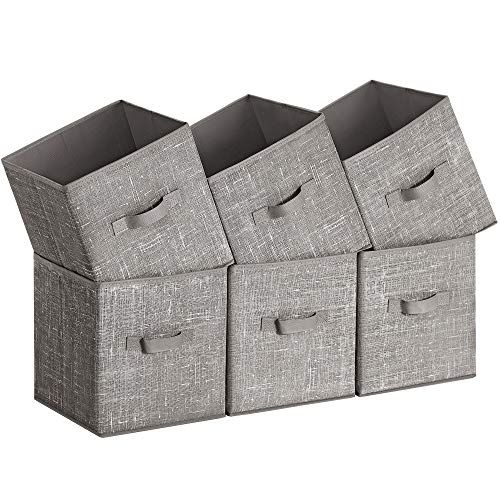 SONGMICS Storage Cubes, 11-Inch Non-Woven Fabric Bins with Double Handles, Set of 6, Closet Organizers for Shelves, Foldable, for Clothes, Taupe UROB026K01 - color: Taupe, size: 10.2''L x 10.2''W x 11''H