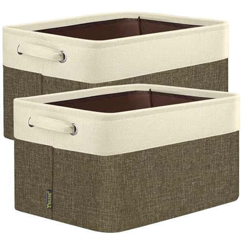 BALEINE 2 Pack Fabric Closet Storage Bins for Shelves, Linen Closet Organizers and Storage, Decorative Baskets for Organizing, Shelf, Clothes, Home, Office (Brown, 14''x10''x8.5'') - color: Brown, size: 2PCS/Medium-14x10x8.5