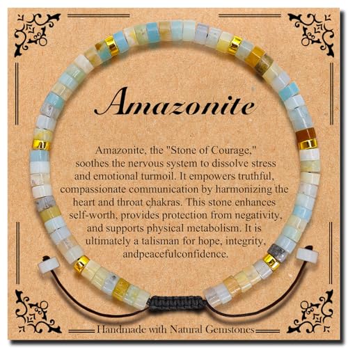 BONNY BOXX Braided Genuine Bracelet, Elegant Handcrafted Natural Gemstone Crystal Bracelet Healing Power Energy Inspirational Gifts with Card for Unisex - color: Amazonite, size: 2*4MM