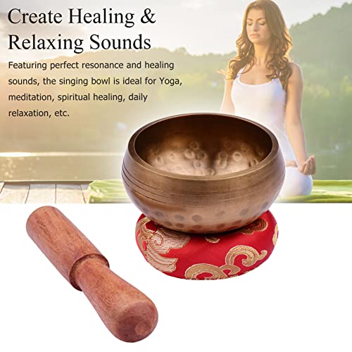 Tibetan Singing Bowl Set with 8cm/3inch Handmade Metal Sound Bowl & Soft Cushion & Wooden r for Meditation Sound Chakra Healing Yoga Relaxation