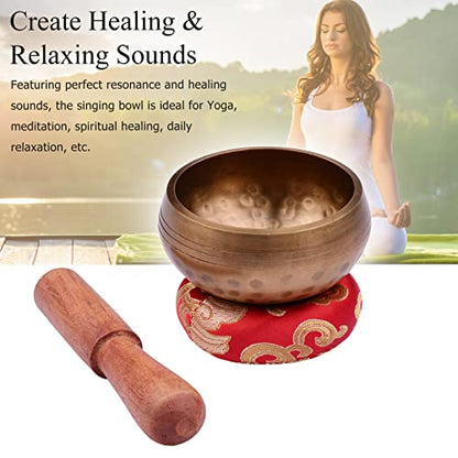 Tibetan Singing Bowl Set with 8cm/3inch Handmade Metal Sound Bowl & Soft Cushion & Wooden r for Meditation Sound Chakra Healing Yoga Relaxation