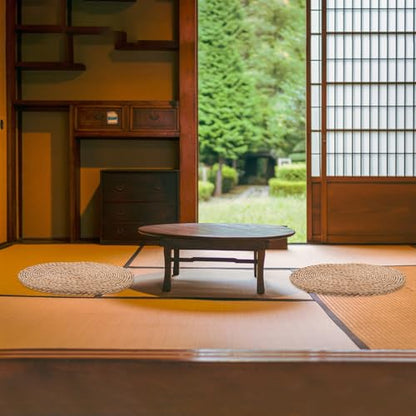 VICASKY Thickened Woven Straw Meditation Cushion 1.5cm Natural Straw Tatami Floor Seat Pad for Indoor Sitting and Zen Practice, Round 30cm Diameter Woven Floor Pillow for Home Use