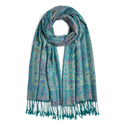 QIUTIMIY Paisley Pashmina Shawls and Wraps for Women Reversible Jacquard Festival Rave Pashmina Scarves with Fringe Vintage - color: Flower10-dark Green