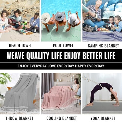 Giant Turkish Beach Towel Boho Beach Throw Blanket Anti Resistant Sand Free Quick Dry Lightweight Sandless Cloud Hawaii Honeymoon Travel Essentials Xl Big Huge Jumbo Women Summer Vacation Gift - color: Grey, size: Giant Large 82''x88''