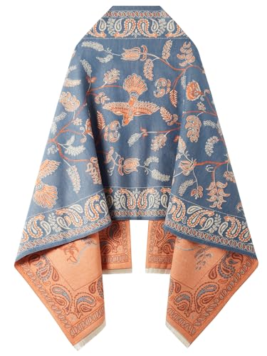 Women's Reversible Pashmina Shawl Wrap for Women Big Scarf Holiday Gifts - color: Blue-orange