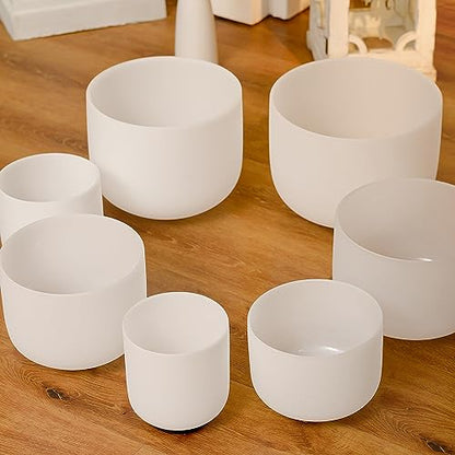 KVKA 6-12 Inch 440hz Crystal Singing Bowls Set of 7pcs White with Carrying Cases, Meditation,Yoga