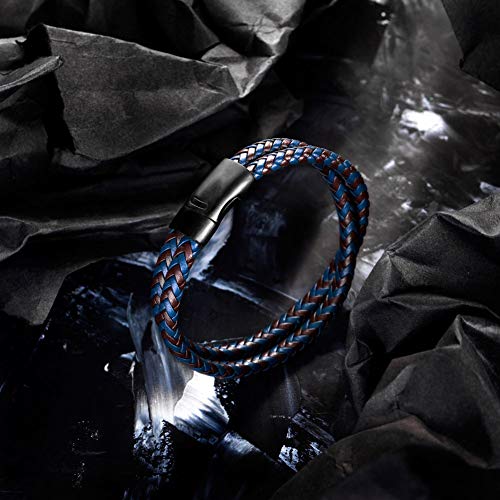 murtoo Mens Bracelet Leather Braided, Brown and Black Leather Bracelet for Men - color: Blue-brown, size: 8.46"