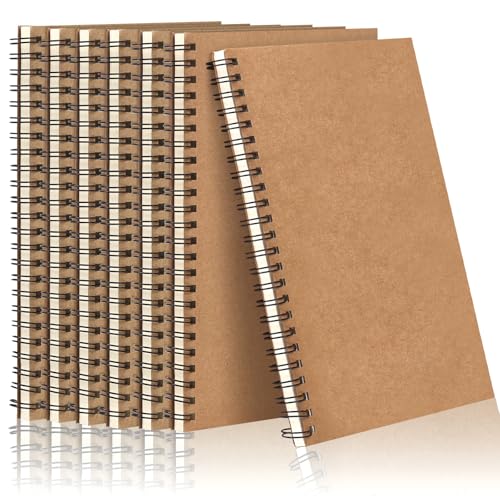 7 Pack Blank Spiral Notebook, A5 Unlined Notebook, 100 Pages Journal Sketch Books 8.3"x 5.5" Soft Cover Kraft Diary Planner, 50 Sheets for School Travel Office (Brown)
