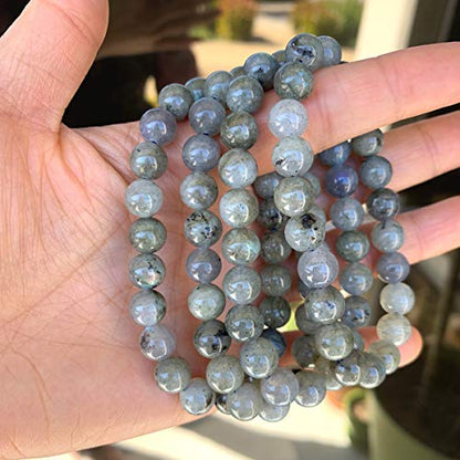 Adabele 1pc Natural Stretch Gemstone Bracelet 8mm (0.31") Bead 7 Inch to 8.5 inch Healing Crystal Energy Quartz Chakra Jewelry Women Unisex Birthday Gift - color: Labradorite (light grey), size: 7 inch