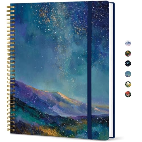 Large Spiral Lined Journal for Women, 8.5" x 11" Notebooks for Work Collge Ruled, A4 Aesthetic Cute Journaling Notebooks for Writing, Plastic Cover, Starlit Peaks - color: N-Starlit Peaks