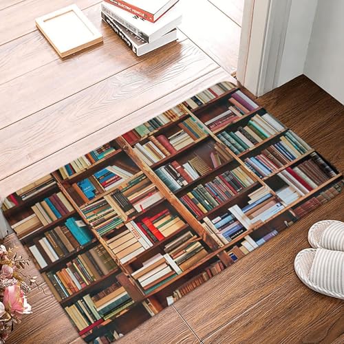 Books Printed Flannel Non - Slip Floor Mat 16x24in - Soft Plush Microfiber Rug for Every Indoor Space - color: Books