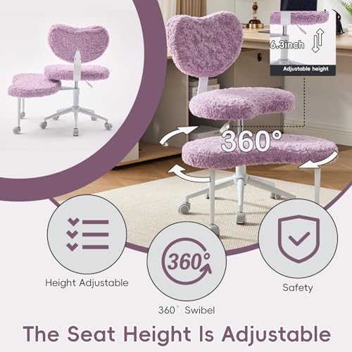 Meditation Chair with Wheels, Ergonomic Criss Cross Chair, Adjustable ADHD Floor Sitting Chair, Swivel Cross Legged Office Chair with High Back, Kneeling Posture Chair, Plush Faux Fur Fabric（Violet） - color: （plush Faux Fur Fabric）violet