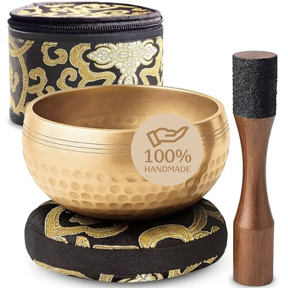 Silent Mind Tibetan Singing Bowl Set – Easy to Play & Beginner Friendly Meditation Bowl with Cushion, Mallet & Case | Stress Relief & Mindfulness | Gift-Ready - color: Beaten Bronze, size: With Case