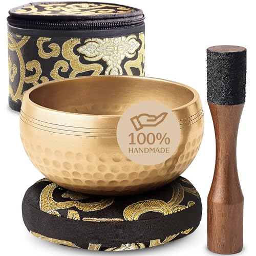 Silent Mind Tibetan Singing Bowl Set – Easy to Play & Beginner Friendly Meditation Bowl with Cushion, Mallet & Case | Stress Relief & Mindfulness | Gift-Ready - color: Beaten Bronze, size: With Case