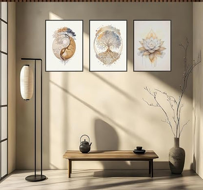 3PCS Tree of Life Cnavas spiritual Wall Art Boho Sacred Geometry Posters Print Art Lotus Zen Pictures Wall Decor Abstract Yin Yang Fall feng Shui Artwork for Living Room Yoga Room Bedroom Home Decoration16*24 in ( Poster No Frame)