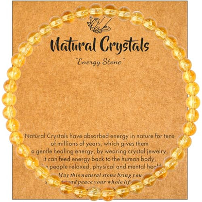 MAIBAOTA Healing Crystal Bracelet for Women Men, 8/4 mm Natural Stone Beaded Bracelets, Jewelry Birthday Gifts, Round Gemstones Stretch Bracelets - color: Yellow-Citrine, size: 4 mm