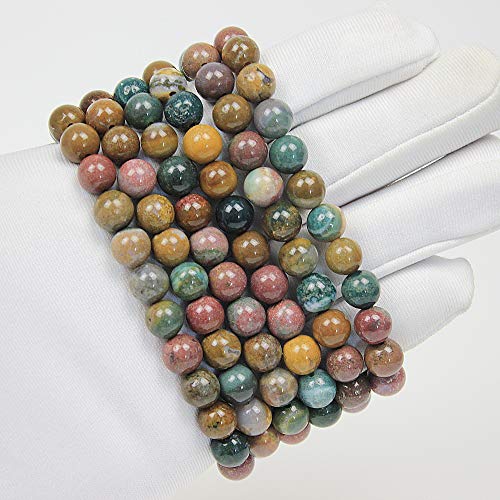 MJDCB Featured Men Women 8mm Beads Bracelet Elastic Natural Stone Yoga Bracelet Bangle 6.7" - color: Ocean Stone