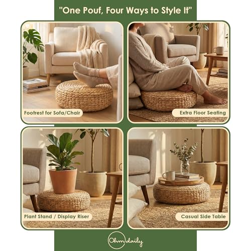 Water Hyacinth Cushion | Non-Slip Exercise & Fitness Mat for Meditation | Natural Rug, Straw Floor Mat for Meditation, Mat for Living Room, Bedroom and More