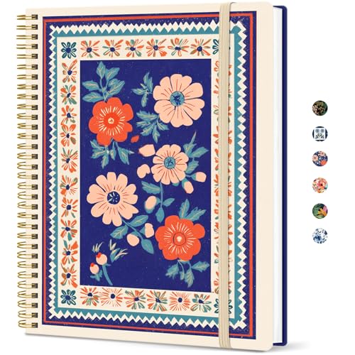 Large Spiral Lined Journal for Women, 8.5" x 11" Notebooks for Work Collge Ruled, A4 Aesthetic Cute Journaling Notebooks for Writing, Plastic Cover, Folk Bloom - color: H-Folk Bloom