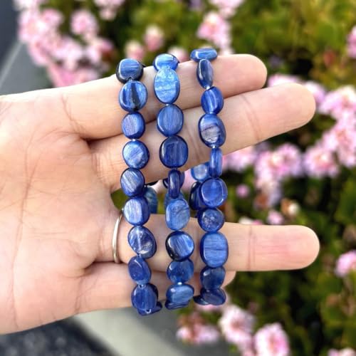 Adabele 1pc Natural Stretch Gemstone Bracelet 7mm-10mm Free Form Bead 7 Inch 7.5 Inch Healing Crystal Engergy Quartz Chakra Jewelry Women Birthday Gift - color: Kyanite, size: 7 Inch (bead size 7-10mm)
