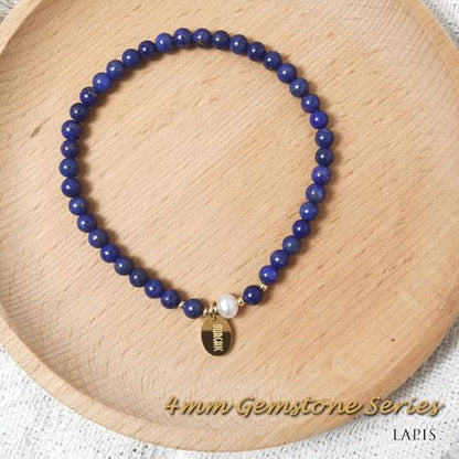 4mm Natural Gemstone Beads Stretch Bracelet for Women, With Freshwater Pearls, Energy Gem Birthday Gift for Her 7.2” - color: Lapis Lazuli